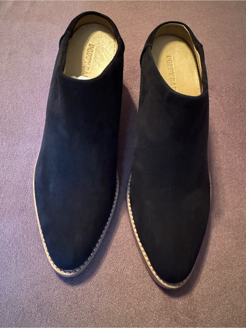 Poppy Barley Black Suede Heeled Mule Shoes - Size 7.5